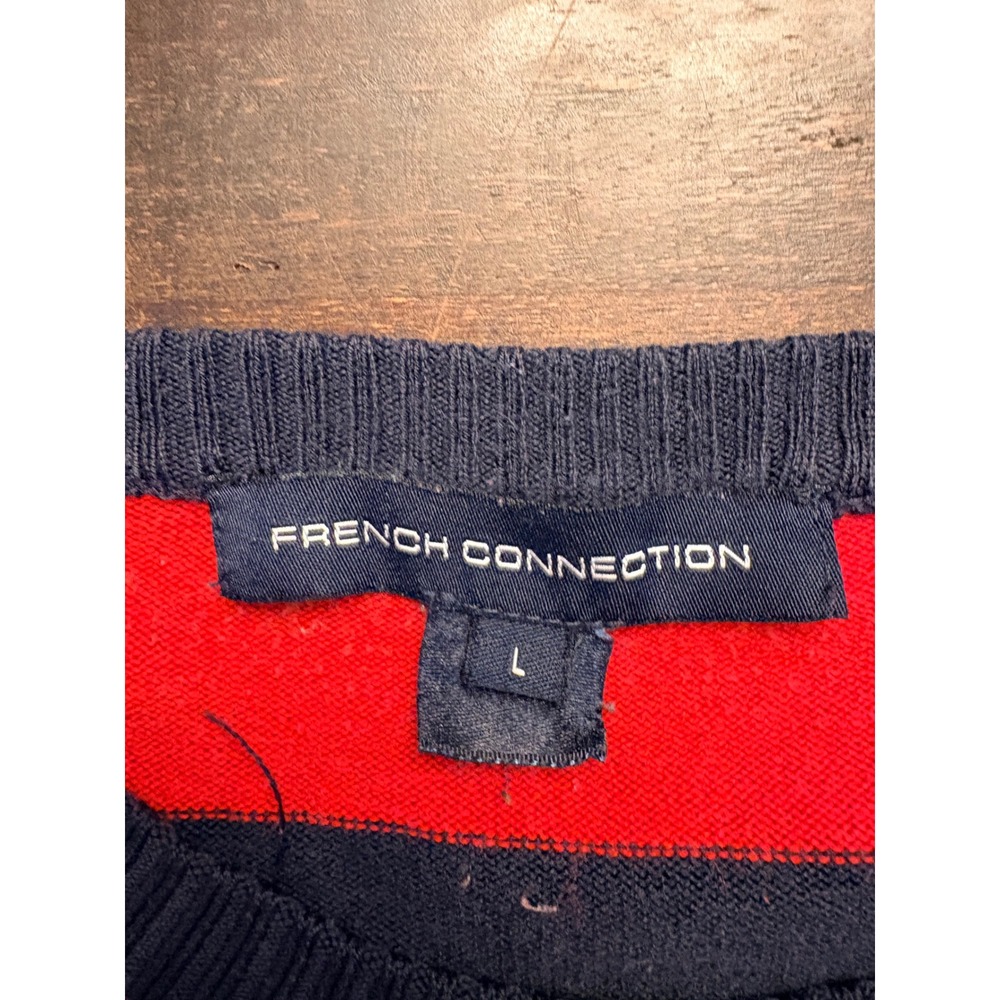 French Connection Red Navy Striped Fisherman Nautical Long Sleeve Sweater L - Picture 3 of 11
